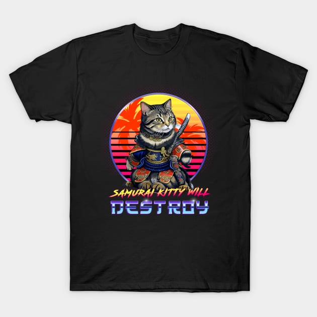 Samurai Kitty Will Destroy Anime Neko T-Shirt by TEEVEETEES